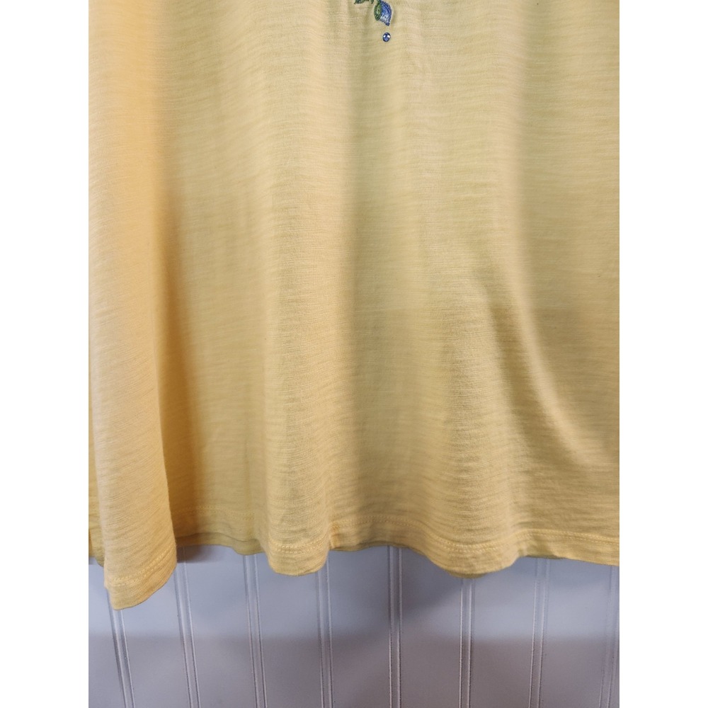 Quacker Factory Women's Yellow Blue Floral Embroidered Rhinestones Top Size L - Picture 5 of 13